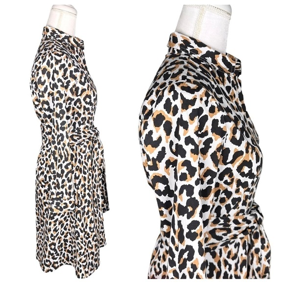 J. Crew leopard print tie-waist shirt dress pockets long sleeve buttons collar 2 - Picture 8 of 16